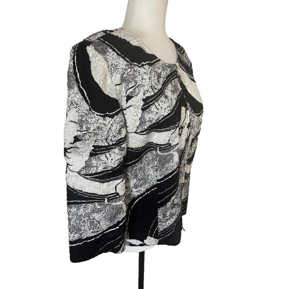 Vintage JOSEPH RIBKOFF Full Zip Jacket Blazer Size 12 Black White Lined Textured - Picture 4 of 8